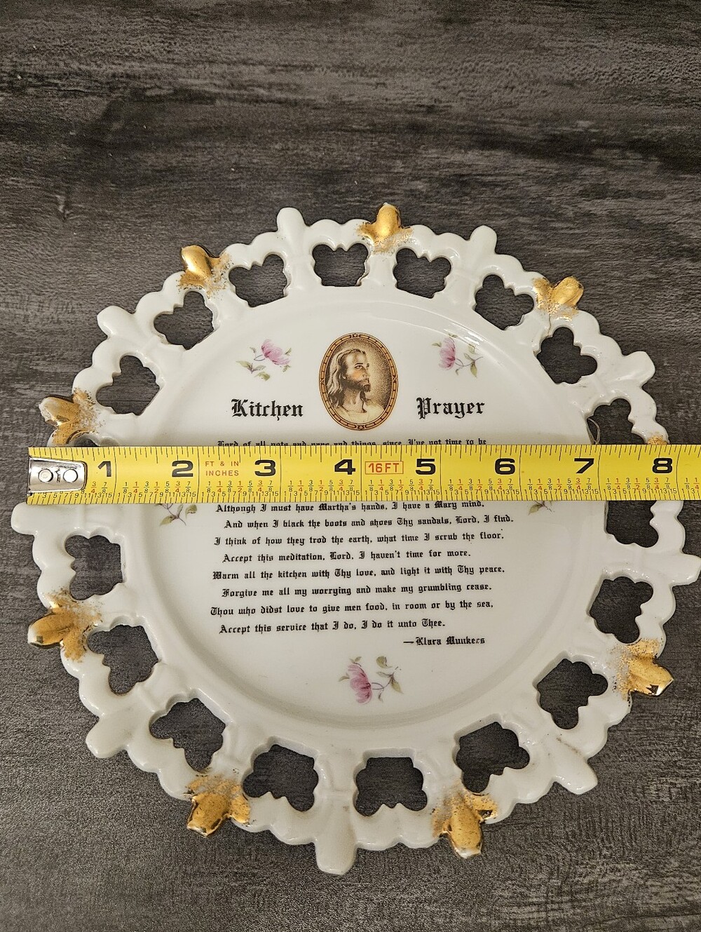 Vintage "The Kitchen Prayer" Lace Edge Plate Gold Trim Klara Munkres - Picture 9 of 9